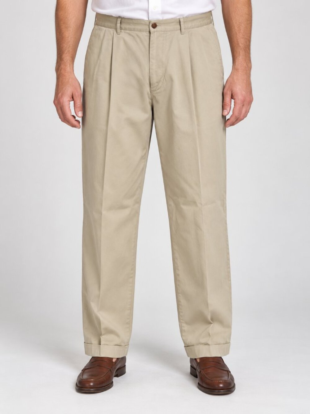 GANT USA Khaki 100% Cotton Pleated Cuffed Chino Pants 36x32 Preppy Style